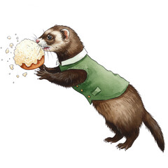 A Dapper Ferret Adorned In A Vest Enjoys A Delicious Treat