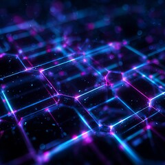 Fototapeta premium Abstract Tech Surface with Blue and Pink Neon Lights in a Digital Network Pattern