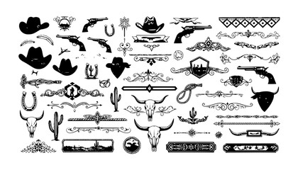 A large collection of old western design elements, embellishment, borders and divider lines.
