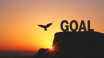 Achieving goals concept sunset bird flying towards goal motivation image