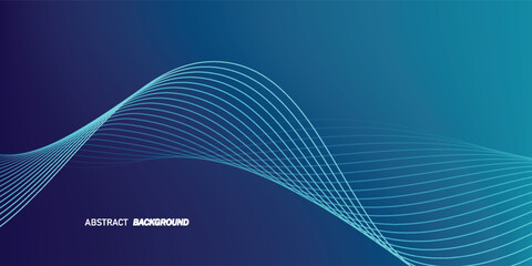 Abstract glowing wave lines on dark blue background. Dynamic wave pattern. Modern flowing wavy lines. Futuristic technology concept. Suit for banner, poster, cover, brochure, flyer, website