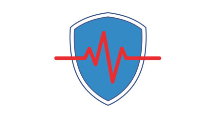 Digital health protection shield with an active heartbeat line, symbolizing medical security, vital sign monitoring, and robust data safeguard in modern healthcare technology