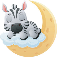 Obraz premium Cute zebra cartoon sleeping on the moon