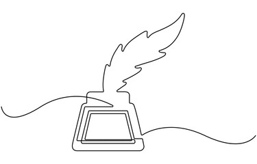 inkwell and feather continuous line drawing.