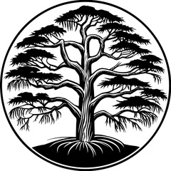 Spooky cedar tree silhouette vector illustration for halloween and nature designs