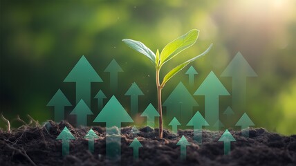 Growth concept seedling plant with arrows business financial success