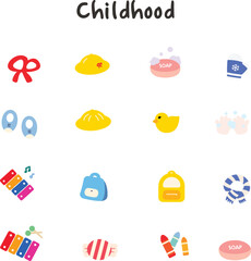 a collection of cute childhood and learning icons set