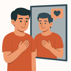 Man smiling at mirror with self confidence