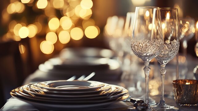 The Art of Preparation & Anticipation A dining table being set for a formal dinner party, with stacks of fine china, polished silverware being laid out, 