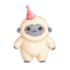 Adorable Fluffy Yeti Character Celebrating A Birthday Party