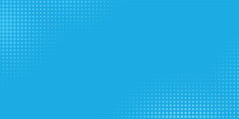 Fototapeta premium Halftone dots on blue background. Comic pop art style blank layout. Template design for comic book, presentation, sale or web banner. Vector illustration