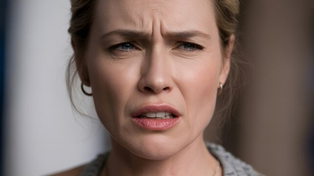 A portrait of woman expressing with confused expression.