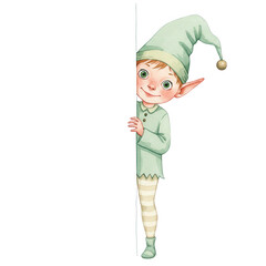 Whimsical Elf Peeking From Behind a Transparent Surface With a Playful Expression