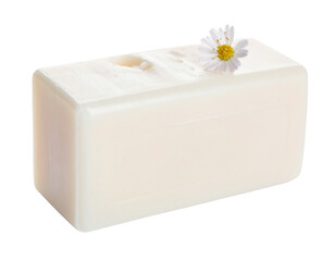 Simple Bar of Unwrapped White Soap Isolated on White