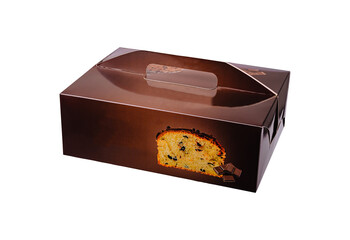 Gift box containing a delicious chocolate cake ready for a celebration