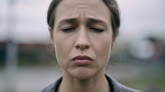 A portrait capturing the raw emotion of a woman with a troubled expression.