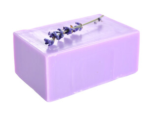 Single Bar of Light Purple Lavender Soap Isolated on White