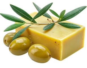 Green Olive Oil Soap Bar Isolated on White Background