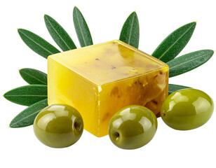 Cube of Green Olive Oil Soap Isolated on White