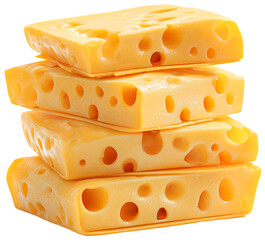 Stacked cheese slices, piece of cheese isolated background.