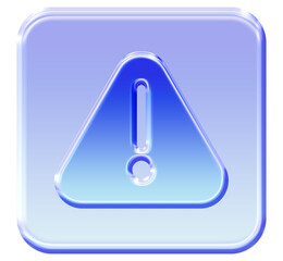 Glossy 3D Warning icon with a vibrant glassmorphism effect - Y2K inspired jelly alert symbol in blue gradient