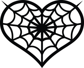 Obraz premium Heart shaped spider web clean silhouette vector illustration