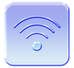 Glossy 3D Wifi icon with a vibrant glassmorphism effect - Y2K inspired jelly connection symbol in blue gradient