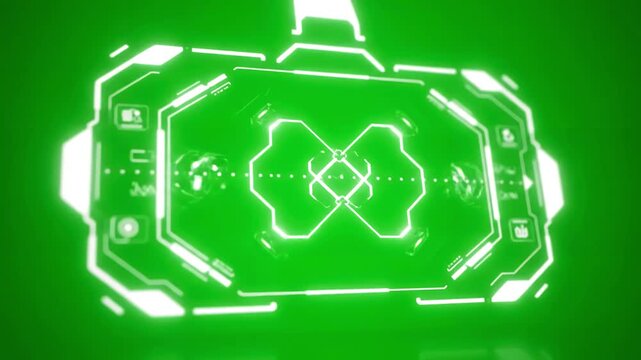 Green Screen hud sci fi futuristic white display isolated on chroma key background virtual reality technology concept 4k scene 1 with distortion, overlay, glitch, static noise, scan lines black