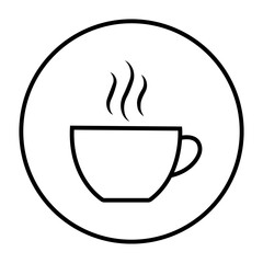 Minimal Coffee Cup Icon with Steam in Circle – Black Line Vector Illustration