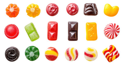 Assortment of colorful candies isolated on transparent background