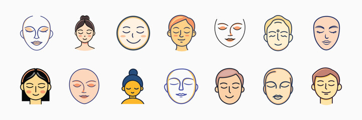 Collection of diverse human faces with closed eyes expressing calmness and peace