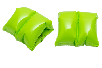 Bright green inflatable swim arm bands for child safety in water