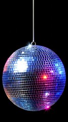 Obraz premium A mesmerizing disco ball hangs from the ceiling, reflecting a dazzling array of colorful lights. The ambiance is lively, filled with joy as people dance and celebrate around it