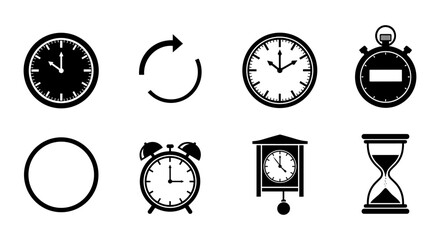 Timeless icons: classic black and white clock silhouettes for design projects
