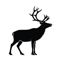 Majestic black silhouette of a deer with impressive antlers standing proudly