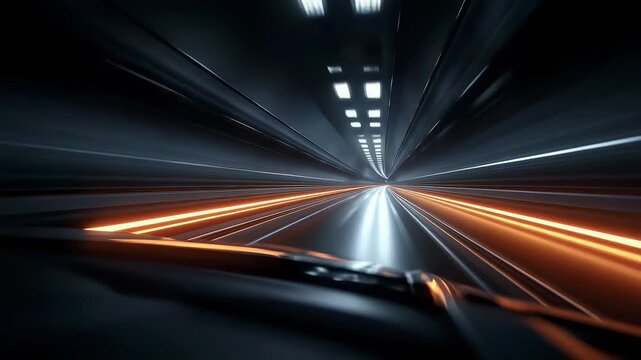 First-person view experience of speeding through a highway tunnel