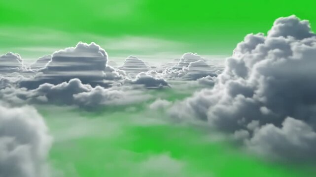 Layered VFX Elements with fly into the green screen cloud effect of flying multi clouds distortion, overlay, glitch, static noise, scan lines on black background, 4k animated video loop