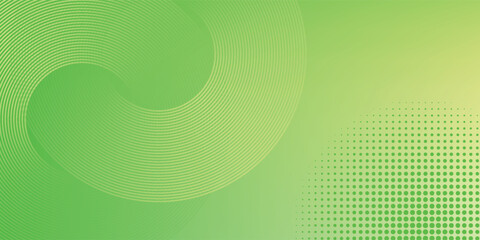 Abstract green and yellow gradient background with wave lines. Modern simple dynamic circles shapes element with halftone decoration.
