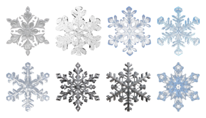 PNG Intricate icy snowflake designs, element set on transparent background