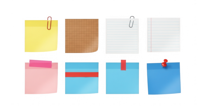 Collection of colorful sticky notes and memo pads , perfect for reminders