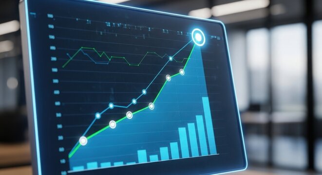 Rising stock chart on digital tablet screen showing upward growth isolated PNG with Transparent Background