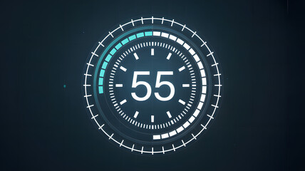 Futuristic Countdown Timer Interface with Circular Design and Number 55