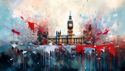 Abstract illustration painting for English New Year, England building