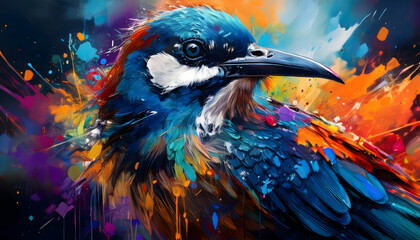 Abstract close-up abstract painting of bird, random graffiti splattering
