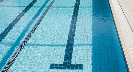 Obraz premium Minimal swimming lane in bright blue pool with sunlight reflections