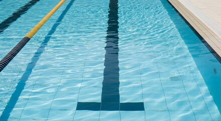 Obraz premium Minimal swimming lane in bright blue pool with sunlight reflections