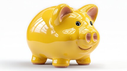 A yellow piggy bank isolated on a transparent background, symbolizing savings and financial management in a simple, clean design.
