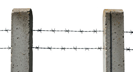 Barbed wire fence with concrete posts, showcasing security and boundary