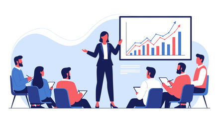 Businesswoman Presenting Data Visualization And Statistics Graphics In Professional Meeting