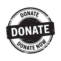 Donate now stamp graphic with bold text on white background